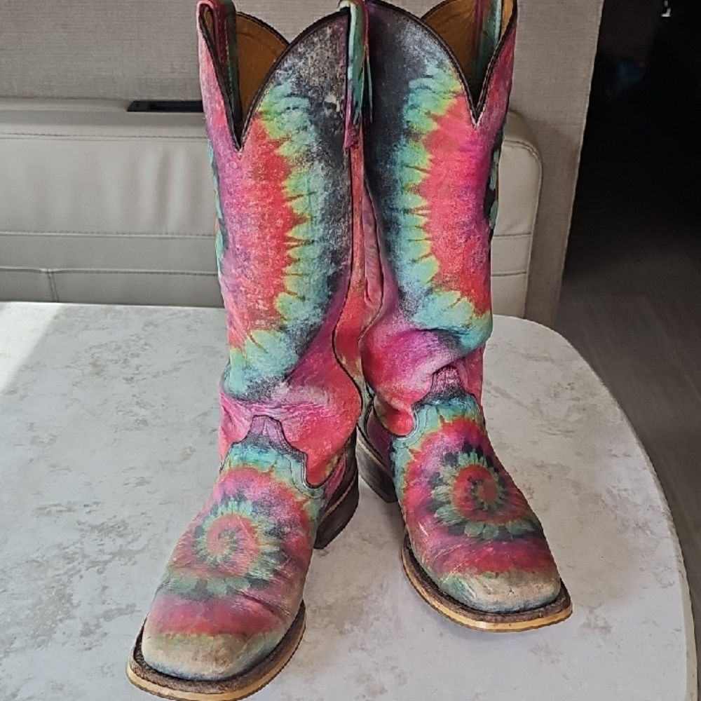 Tin Haul Colorful Tie-Dye Cowboy Boots Sz 8